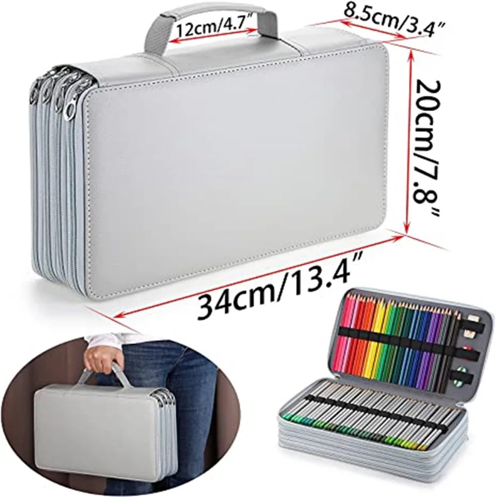 Astuccio per Matite da Disegno Custodia for Penna in Pelle PU Portatile da 300 Fori, Grande capacità, Multifunzionale, Portatile, for cancelleria, Custodia for Penna(Grey)