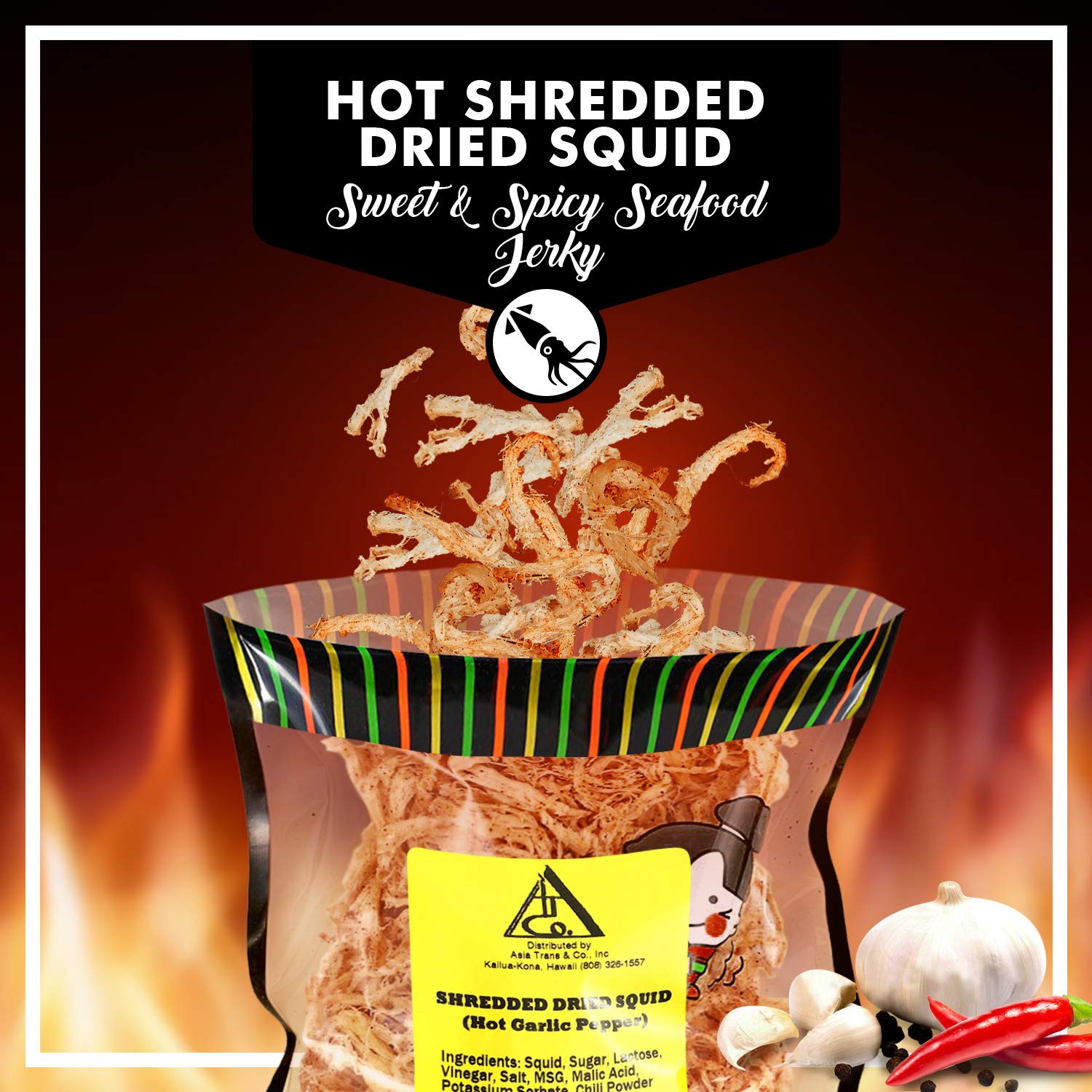 Spicy Garlic Pepper Saki Ika Dried Cuttlefish Snack - Hawaiian Seafood Jerky - High-Protein, Low-Fat, Low-Calorie (16 oz)