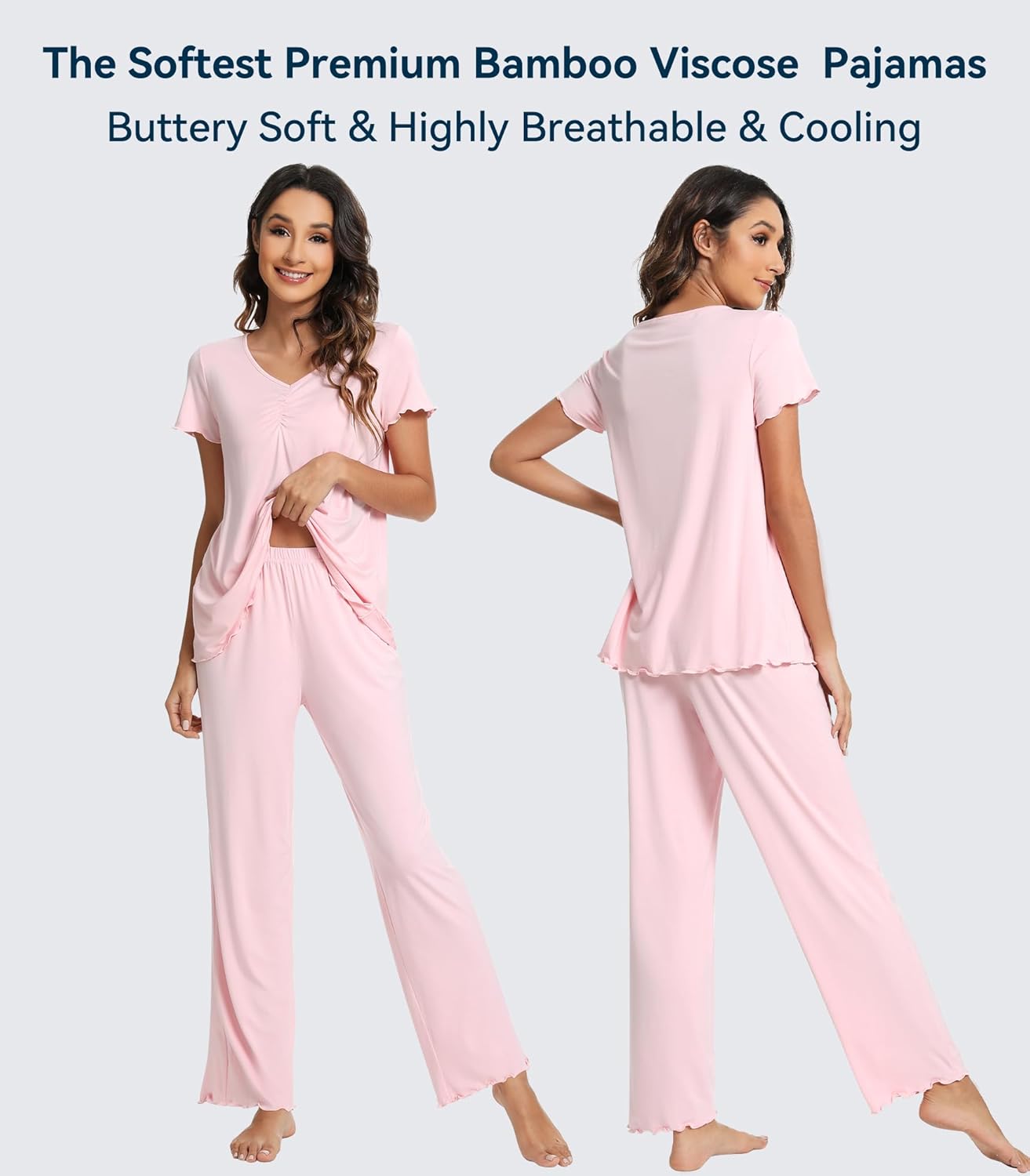 WiWi Viscose from Bamboo Pajama Sets for Women Super Soft Pjs Short Sleeve with Pants Cooling Sleepwear Loungewear S-XXL - Image 3