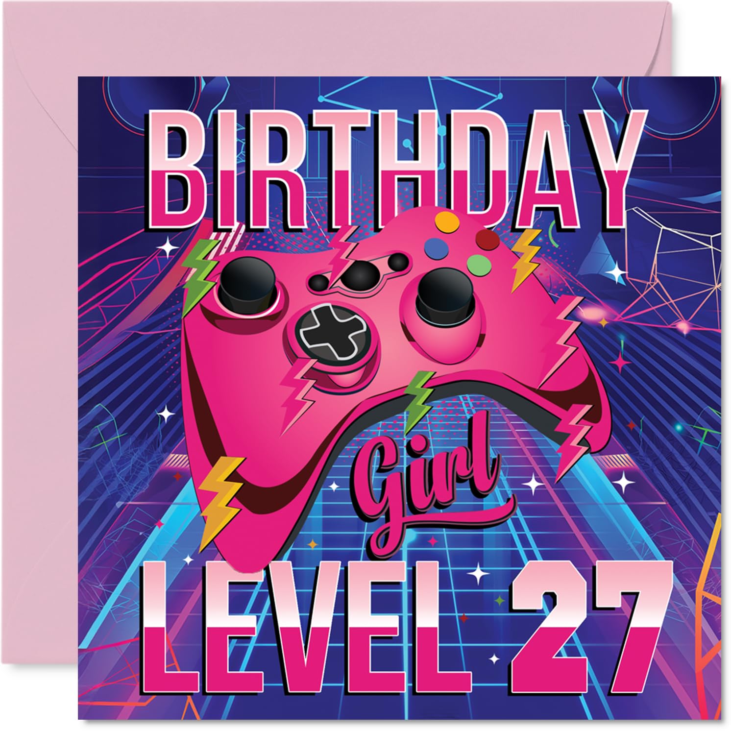 27th Birthday Cards for Women - Gamer Level - Happy Birthday Card for 27 Year Old Woman Neighbour Cousin Auntie Niece, 145mm Bday Greeting Cards