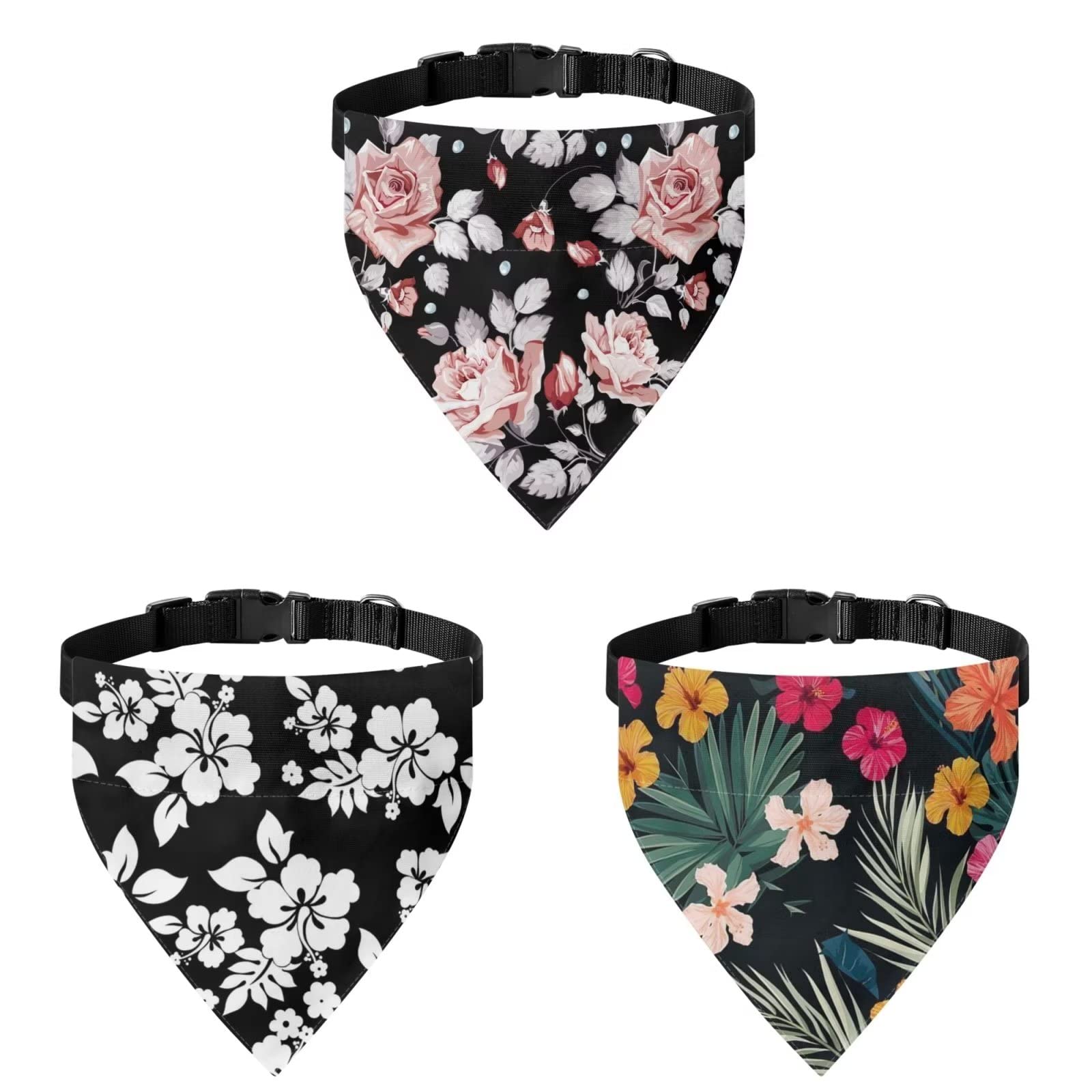 COEQINE 3 Pieces Dogs Bandanas Scarf With Boho Flower Hawaii Print Girls Scarf With Hook Non Slip for Walking