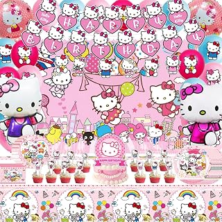 Kitty Party Supplies, Kitty Decorations Including Banner, Ballons, Tablecloth, Backdrop, Cake Toppers, Hanging Swirls, Plates, Knives, Forks, Spoons, Napkins for Kitty Party