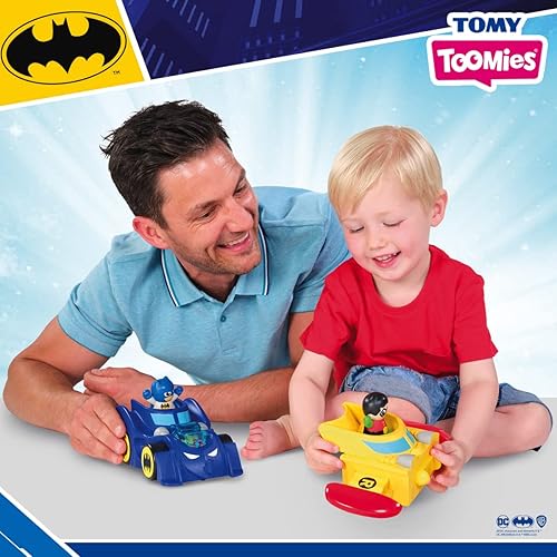 Miniatura 3 de Toomies DC Comics Batman E73262 - Vehículo 3 en 1 que se transforma en mini batmobile y chorro, efecto de estallido del motor, tracción del volante