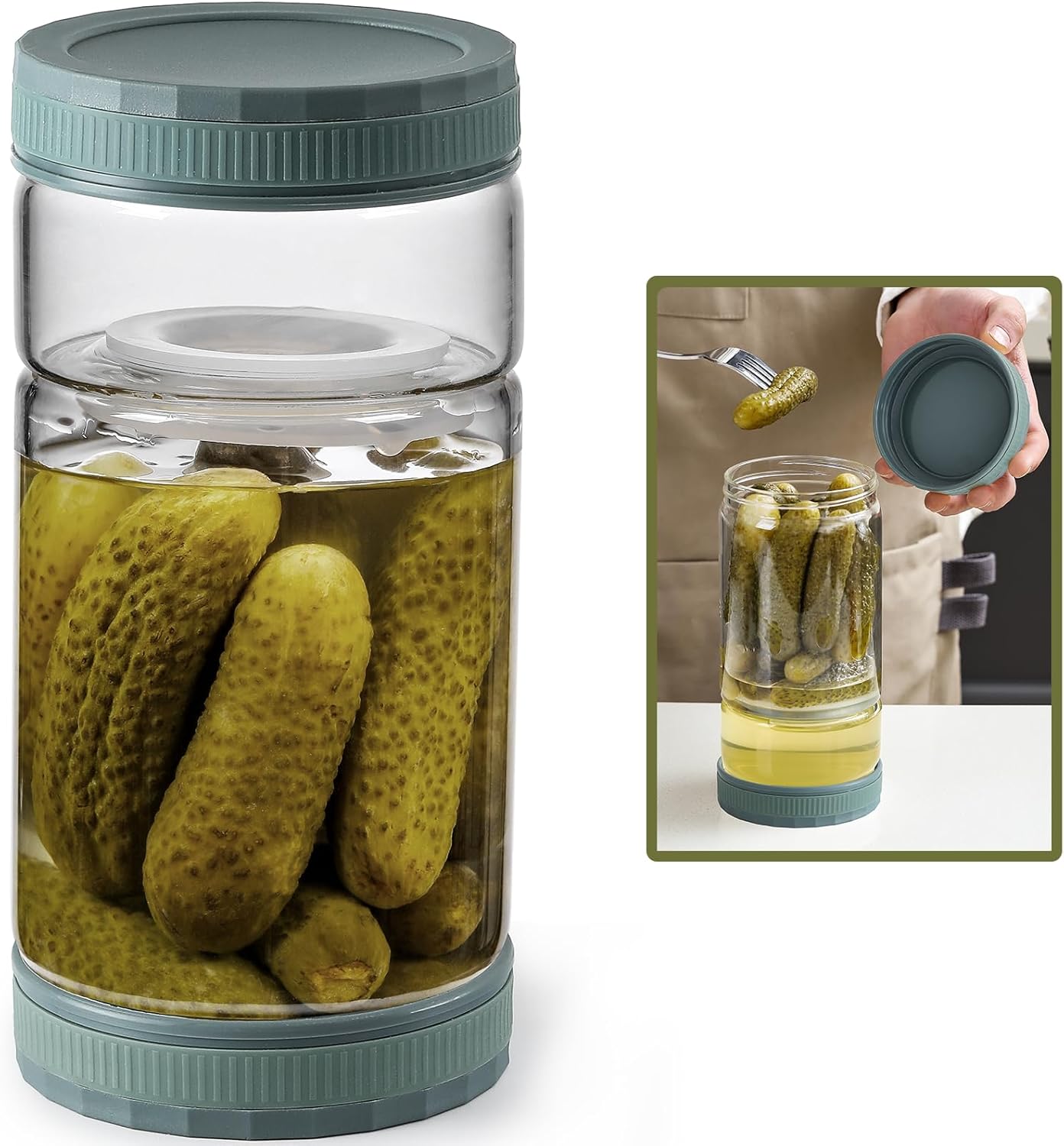 LANDNEOO 35oz Glass Pickle Jar with Strainer Flip, Airtight
