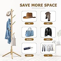 Vista 24 de Perchero independiente con 8 ganchos, 3 alturas ajustables para ropa, sombreros, bolsos, percheros de fácil montaje para entrada, dormitorio, Negro