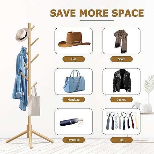 Miniatura 24 de Perchero independiente con 8 ganchos, 3 alturas ajustables para ropa, sombreros, bolsos, percheros de fácil montaje para entrada, dormitorio, Negro