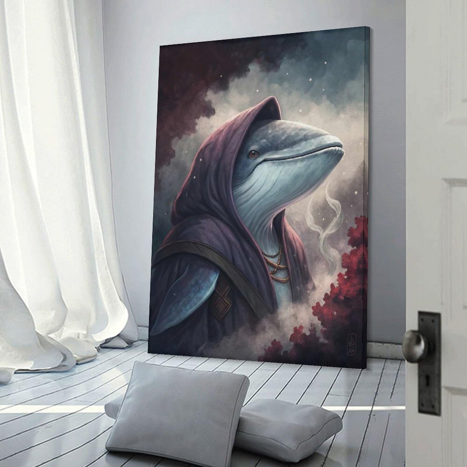 Junmoney Frame-Style-7-1 Whale Wizard In Hooded Robe Room Decor Wall Art 08X12inch(20X30cm), For Bedroom, Guest Room Or Reading Nook, An Easy Wall Refresh For Bedrooms