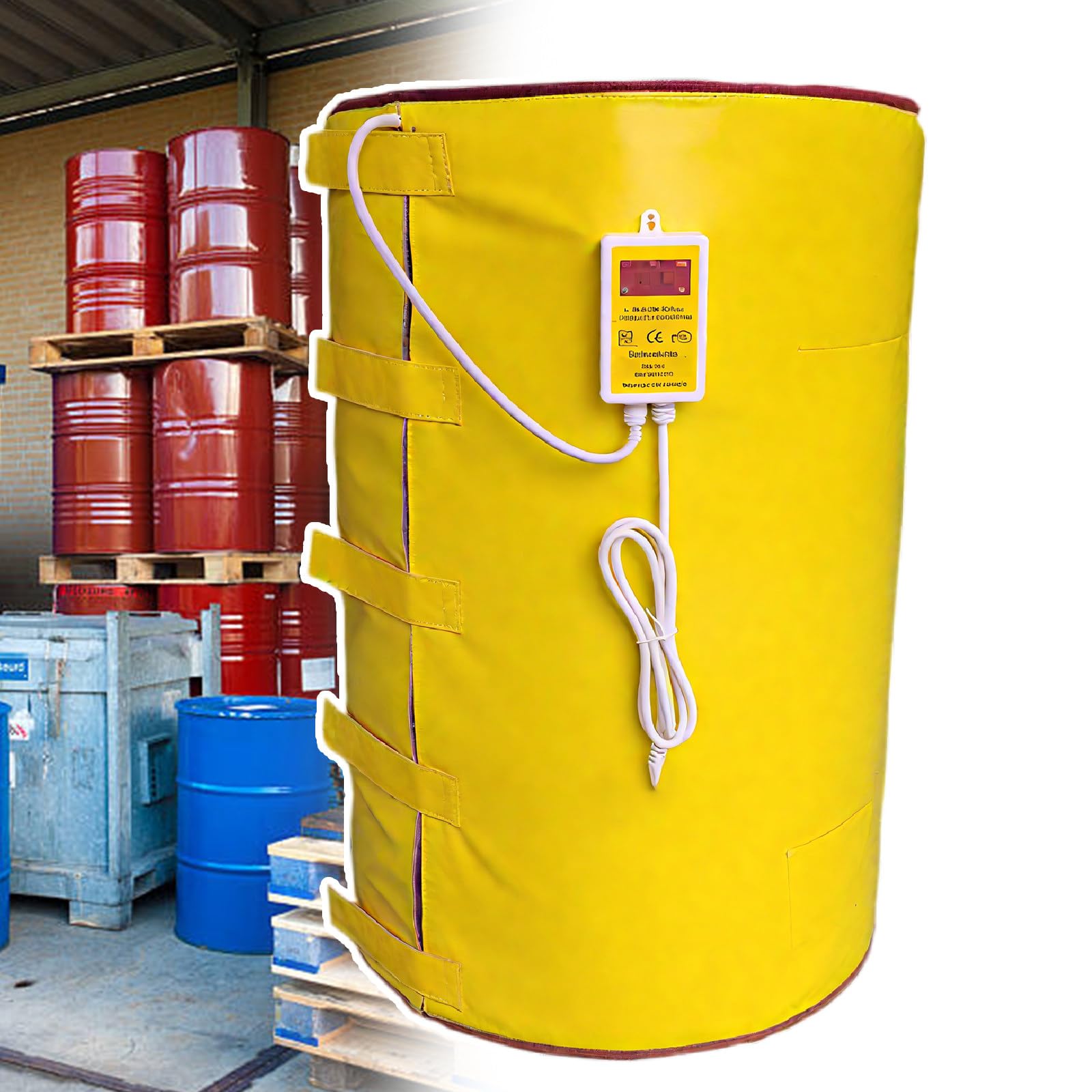 Podgrzewacz Beczek Ibc | Koc Grzewczy 2000 W Do Beczek 55 Galonów (200 L) Z Regulacją Temperatury 0-200°C I Timerem | Zabezpieczenie Przed Zamarzaniem Farb