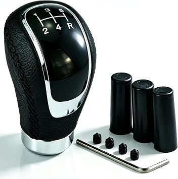5 Speed Car Shifter Knob PU Leather Gear Lever Handle Car Transmission Stick Head for Most Manual Automotive Vehicles Black Stitches