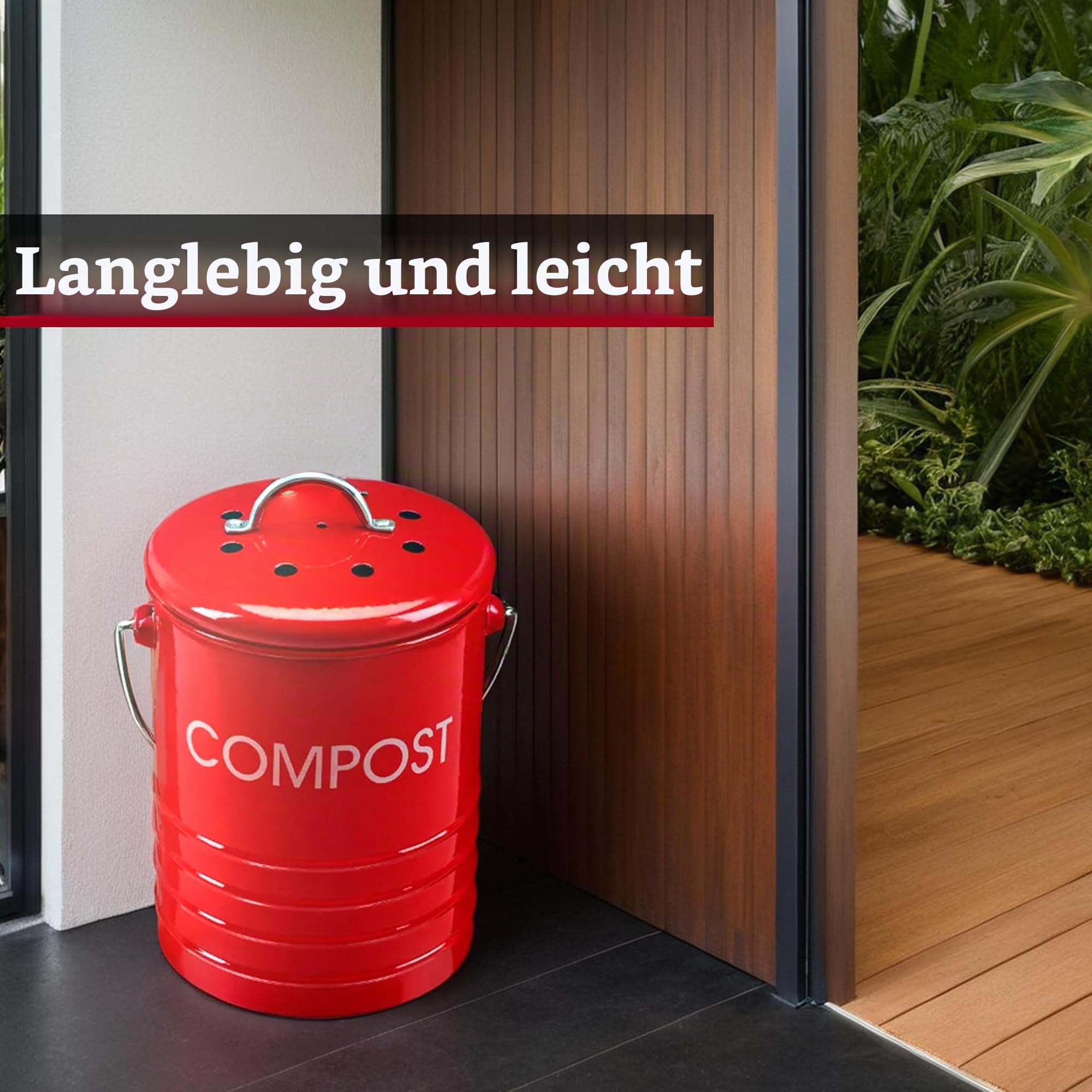 Premier Housewares 0510018 Komposteimer mit Tragegriff Ø14 x H22 cm, Rot