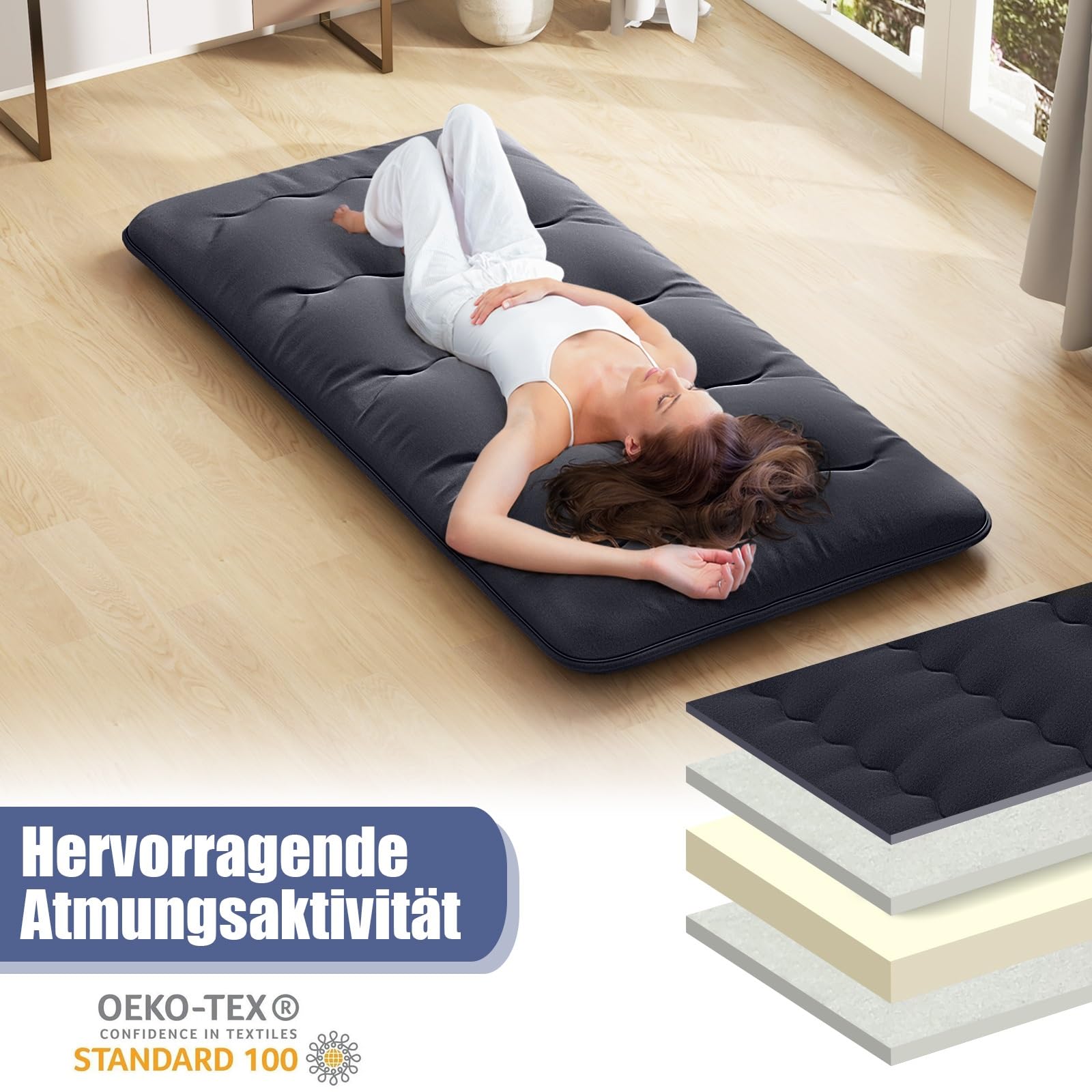 GIANTEX Japanische Futon Matratze 90x200 cm, Bodenmatratze 10cm Dicke, Tatami Matte Futonmatratze Faltbar & Tragbar, Klappmatratze Faltmatratze für Tatami, Rollmatratze mit Abnehmbarer Bezug