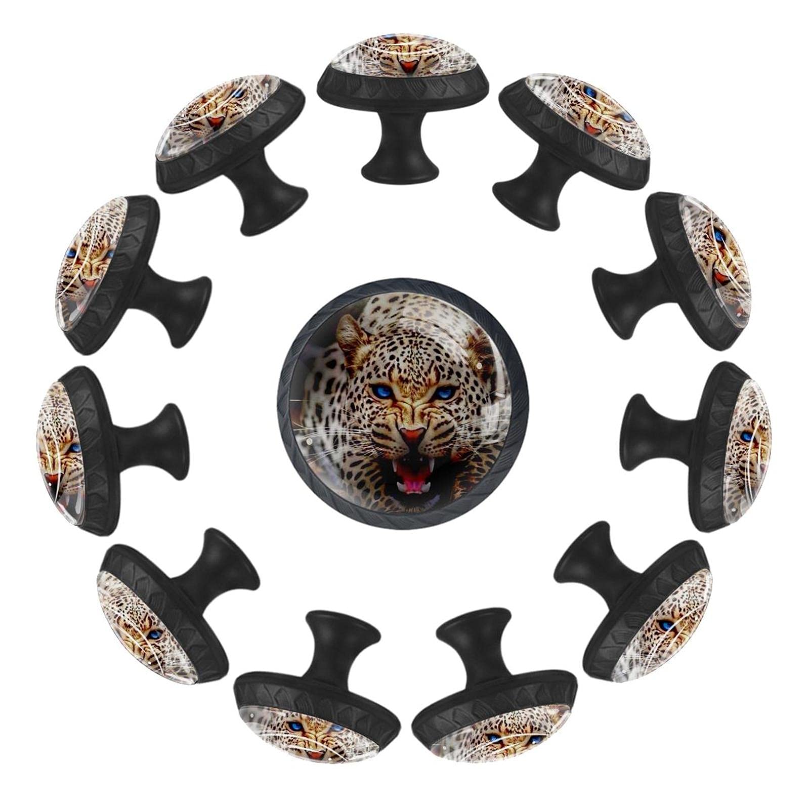 Boutons de tiroir motif léopard lot de 12 poignées rondes 35 mm style animalier commode