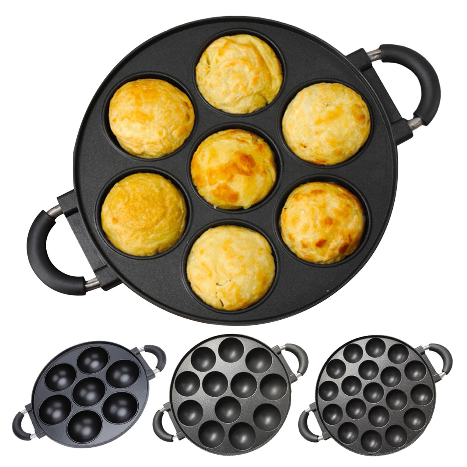 7/12/19-Loch-Backform, runde Form für Cake-Pop-Takoyaki- und Eier-Pfannkuchen, Aluminium, Takoyaki-Pfanne, leicht zu lösen, schnelle Reinigung, vielseitiges Küchen-Backwerkzeug, 19.