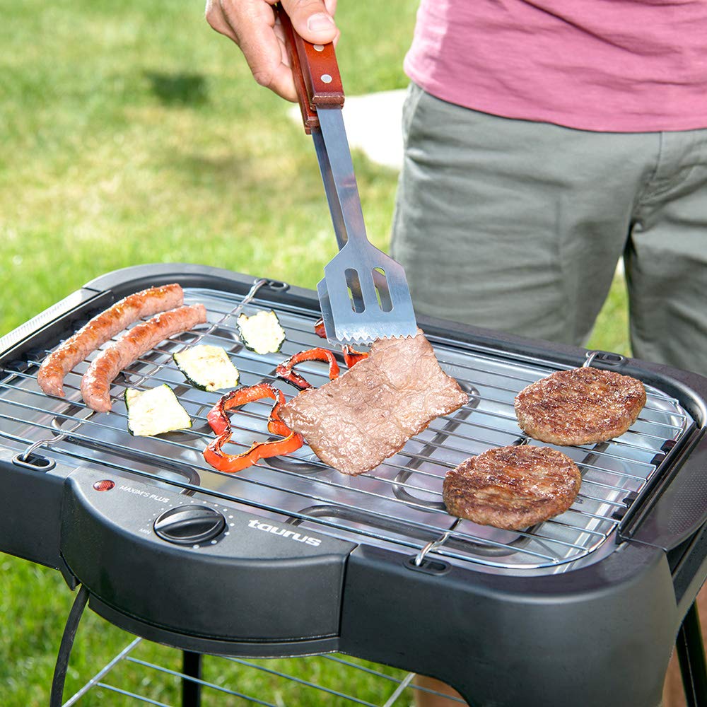Taurus Maxim's Plus - Barbacoa eléctrica, uso con o sin patas, gran superficie de cocción 41x24cm, 78 cm de altura, barbacoa sin humos, cocina incluso en interiores, termostato regulable