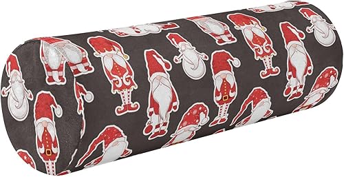 linqin Almohada de cojín de Navidad de gnomos lindos rojos para cama de bambú para el cuello, funda de almohada redonda, soporte lumbar