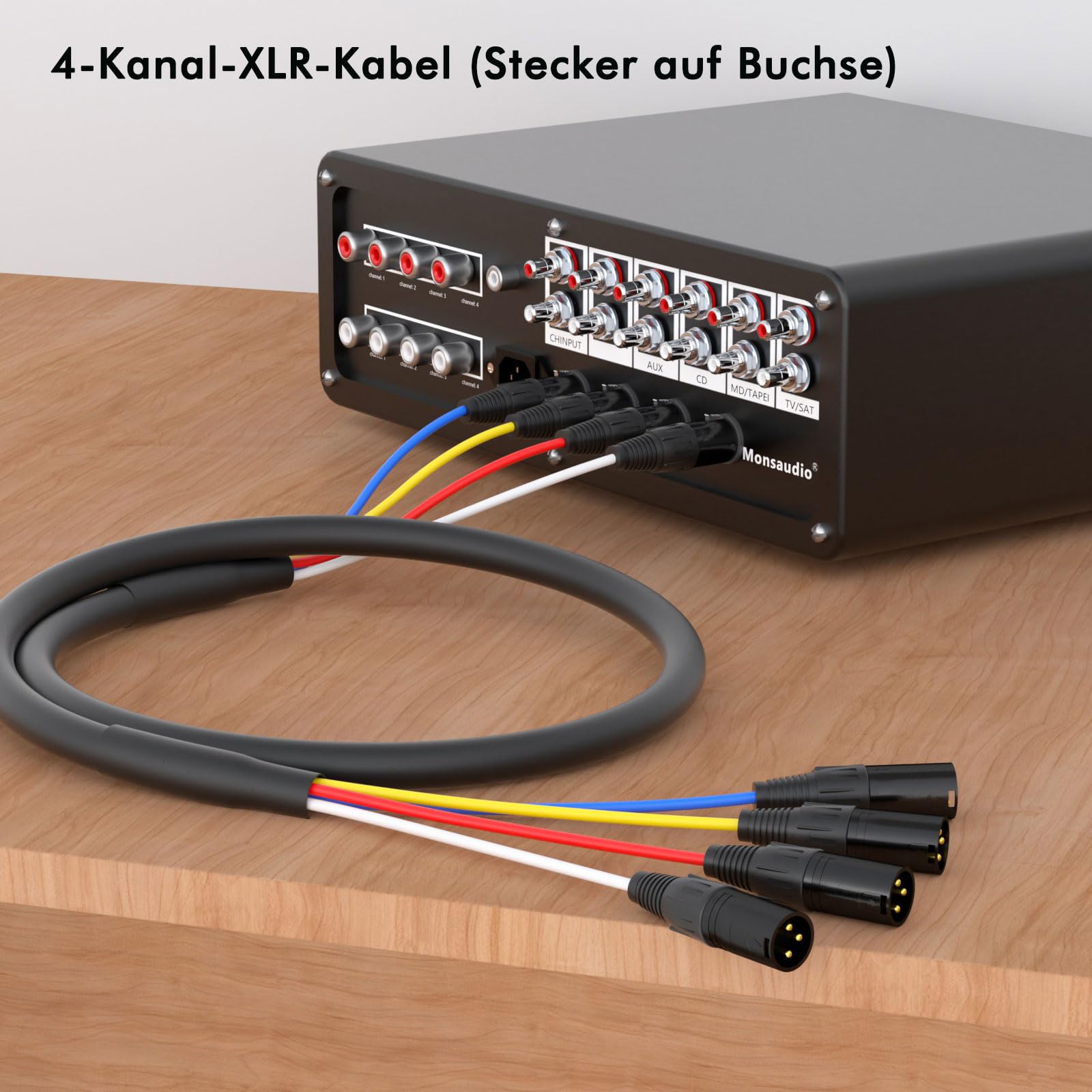 Monosaudio Cable de serpiente XLR de 4 canales, cable de audio simétrico XLR macho a hembra, cobre OFC, apantallamiento múltiple para estudio, en vivo, micrófono y mezclador, 2 m