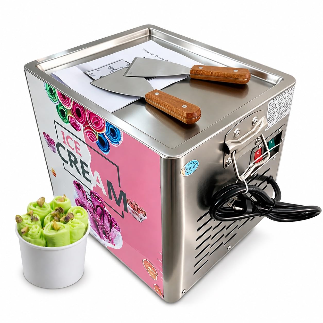 VZXATYOP Electric Frozen Dessert Maker, Stir-Fried Ice Cream Roll