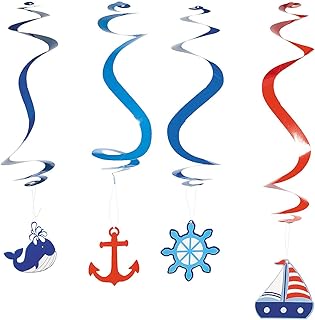 Fun Express - 1st Birthday Sailor Hanging Swirls for Birthday - Party Decor - Hanging Decor - Spirals & Swirls - Birthday - 12 Pieces