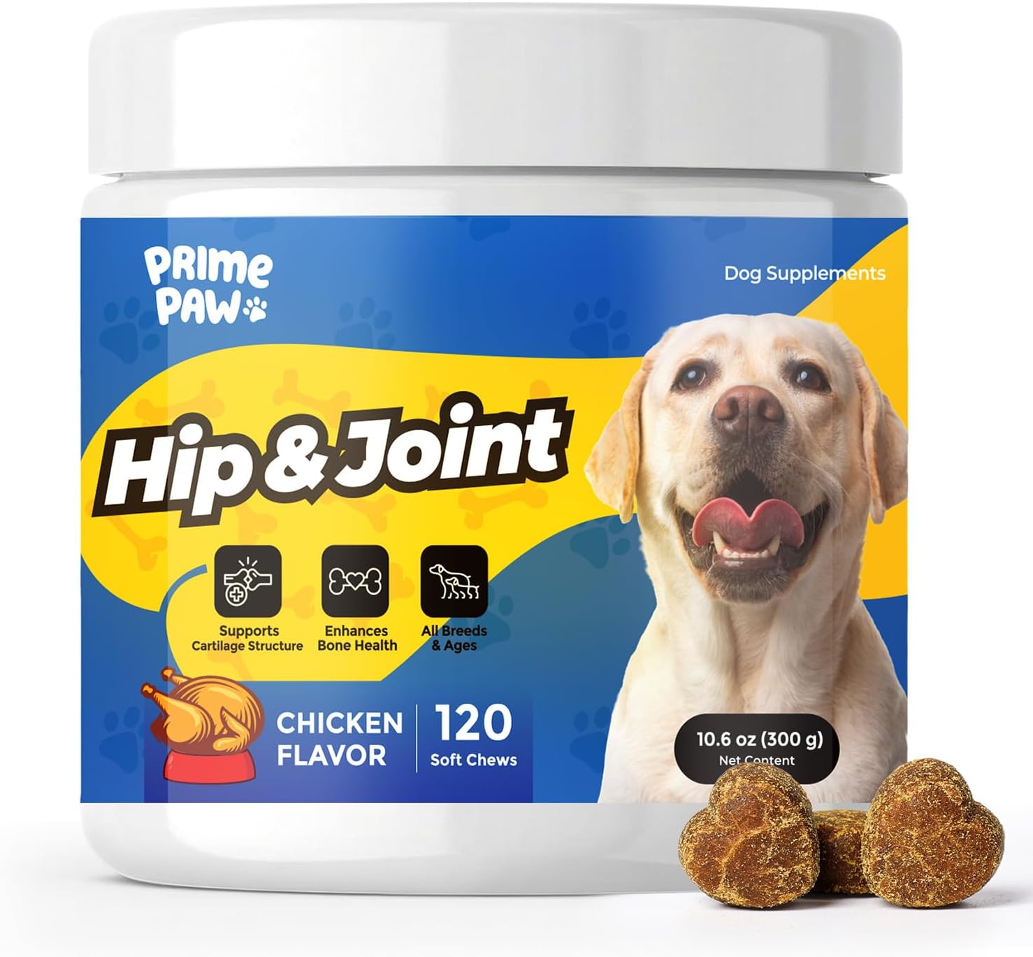 Hip & Joint Supplement for Dogs with Glucosamine Chondroitin MSM, Advanced Mobility Chews for Pain, Supports Healthy Joints, Chicken Flavor, for All Breeds and Sizes, 120 Count