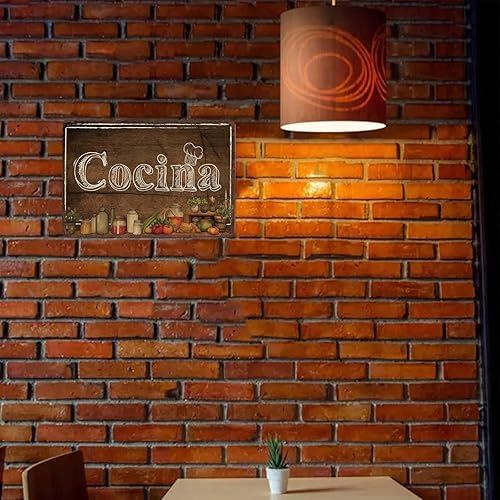 Miniatura 4 de Cartel de metal divertido con texto en inglés "Cocina" (ilustración con ingredientes de cocina y utensilios), póster de pared para oficina,