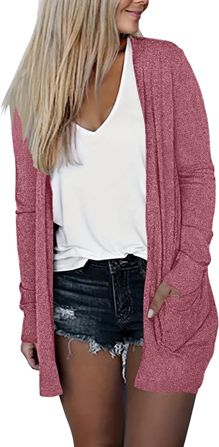 DB MOON Womens Long Cardigan 2026 Fall Lightweight Long Sleeve Open Front Sweater with Pockets - Image 2