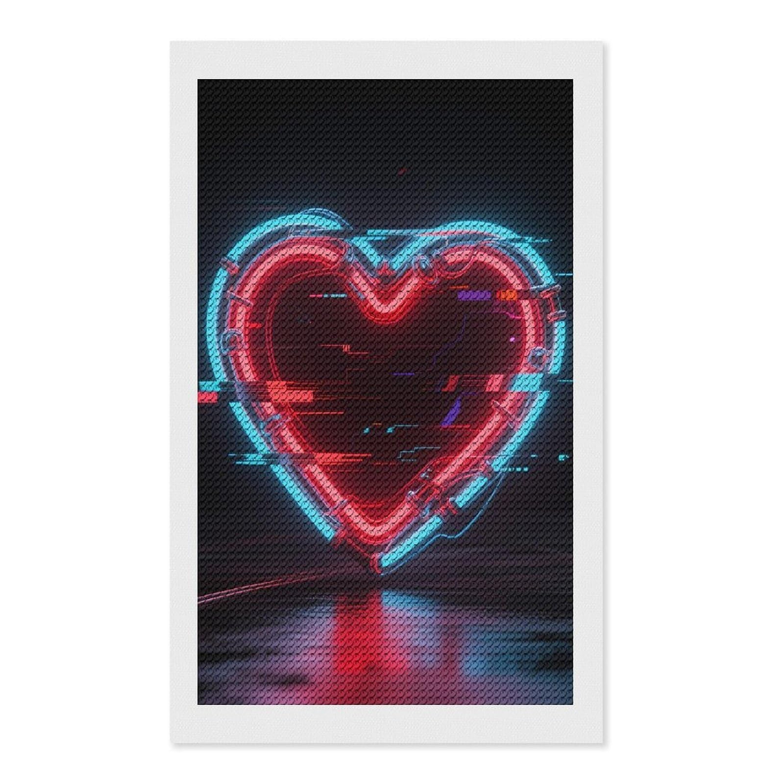 FodPand Neon Heart with Errors 5D Diamond Painting Kits for Adults Beginners Full Drill Round Diamond Dots Pictures Gem Art Supplies for Home Wall Room Decoration DIY Craft Set Gift 12x20