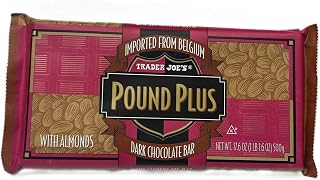 Trader Joe's Pound Plus Dark Chocolate Bar with Almonds, Belgian Import, 17.6 oz (500g)