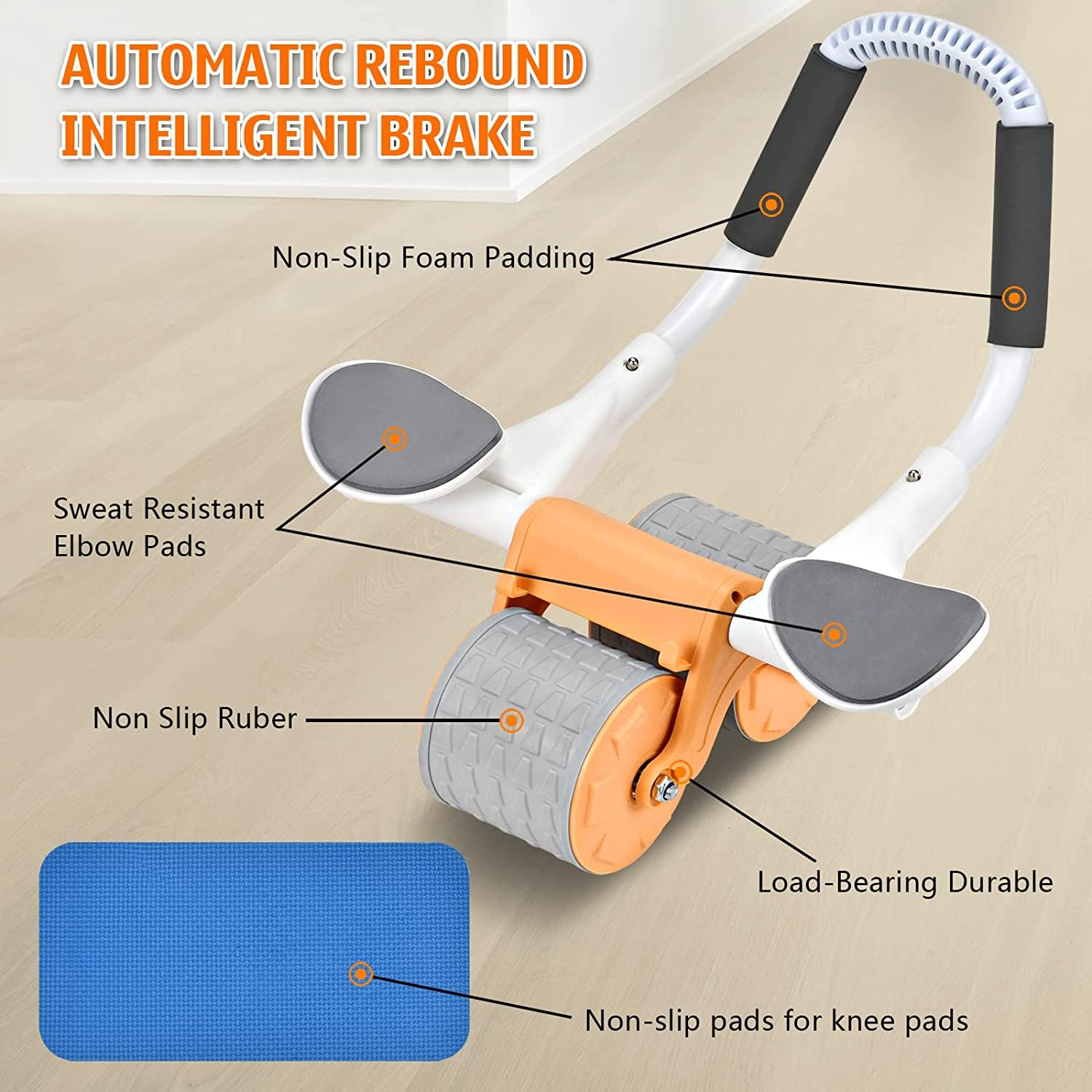 US1984 Automatic Rebound Abdominal Roller Wheel Kit, Elbow Support with Knee Pad & Timer, Ab Roller Workout Equipment, Abs Fitness and Dynamic Core Trainer Plank Exercise for Home Gym (Orange) 4