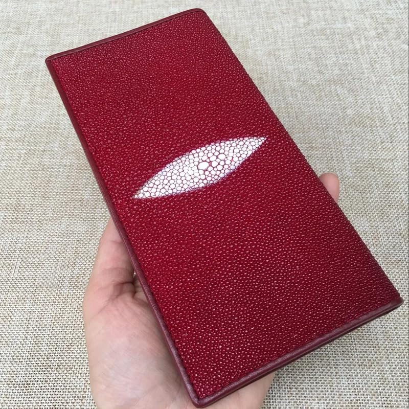 Generic Unisex Style Authentic Real Stingray Skin Women Men Slim Bifold Wallet Card Bag Genuine Leather Female Male Thin Clutch Purse (Burgundy), LKC-0082