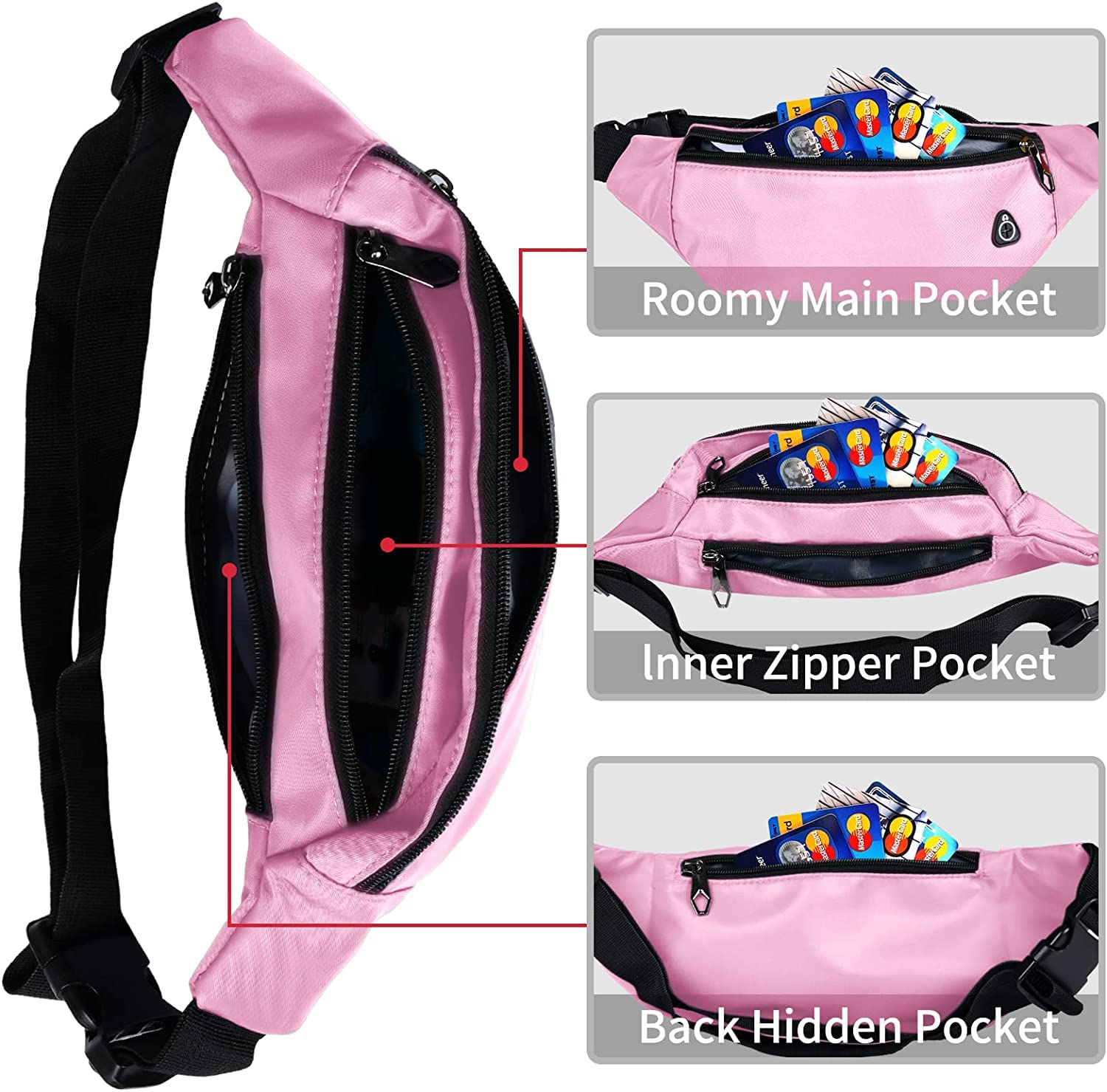 Riñonera Deportiva Impermeable para Hombres y Mujeres, riñonera para Viajes, Senderismo, Correr, 1 Paquete, Rosa, L
