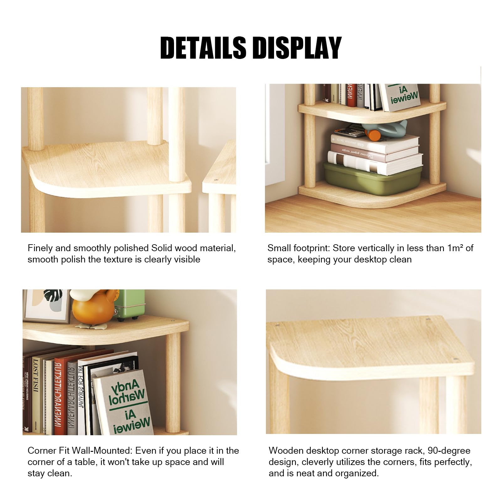 Eckregal Stehend Mit 3 Ebenen, Standregal Holz Eck-Bücherregal Zur Präsentation Von Pflanzenblumen, Aufbewahrungsregal Kleines Regal Gewürzregal Für Küche, Bad, Wohnzimmer, Büro (Wood Tone 1, H 34cm)