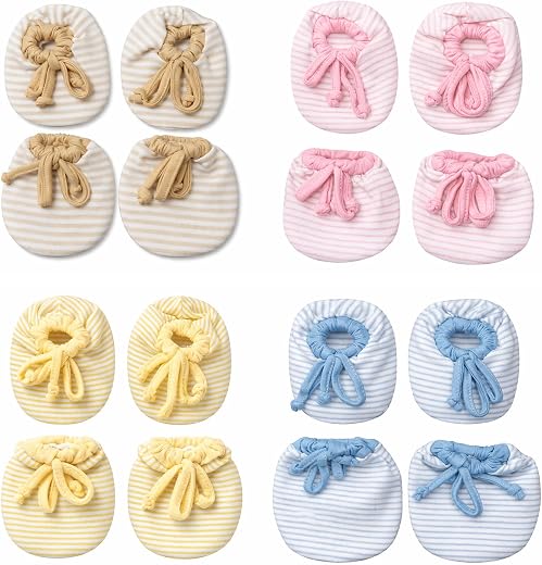 Epics TinyCare Newborn Mittens &amp; Booties Set – Soft Cotton Anti-Scratch Combo (Multicolour Stripes)