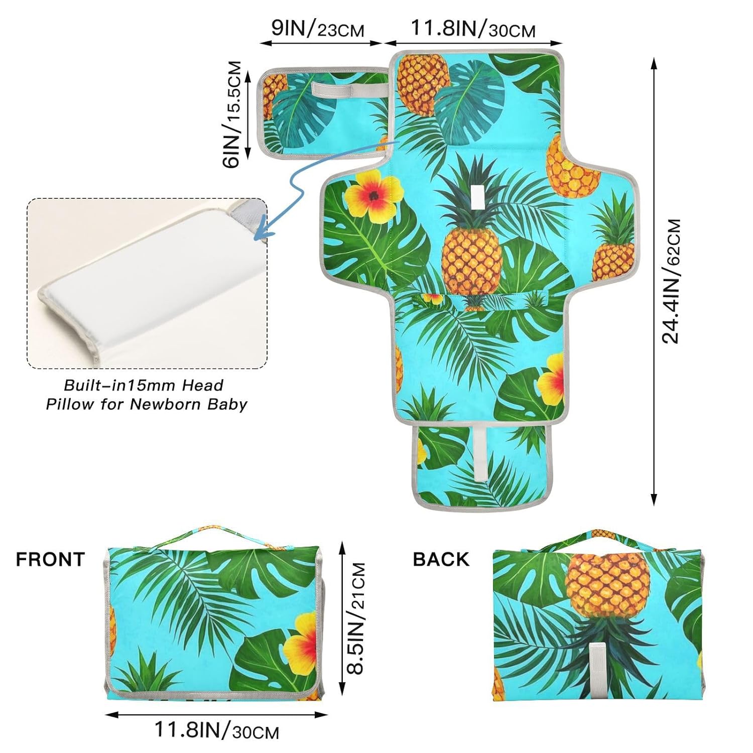 Summer Pineapple Palm Flower Blue Reusable Changing pad Portable with Tissue Pocket Baby Diaper Changing pad for Newborns Girl & Boy cambiadores de pa?ales para Bebes