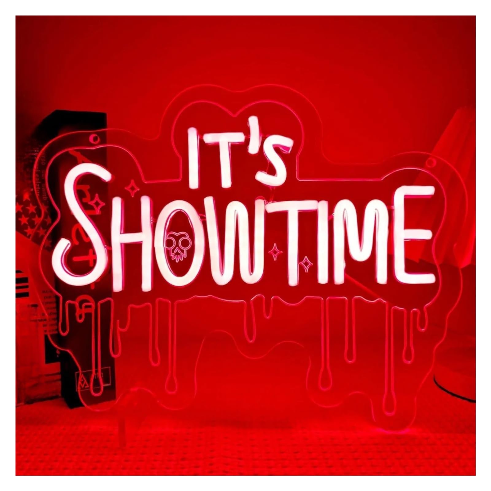LEMST Sign Lamp It's Show Time Neon Sign Red Light Dimmable for Party Chamber of Secrets Spooky House Game Room Theater Decor 34cmx27cm