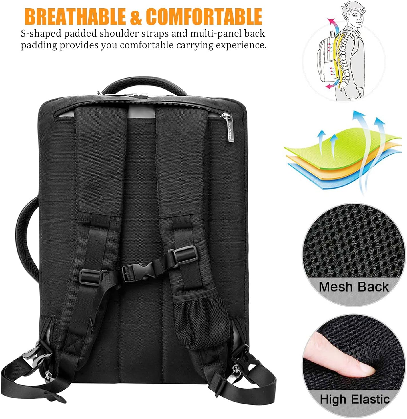 Convertible Laptop Backpack Messenger Bag Shoulder Bag Briefcase 11.6 12 13 13.3 13.5 14 15 15.6 16 17 17.3 Inch : Electronics