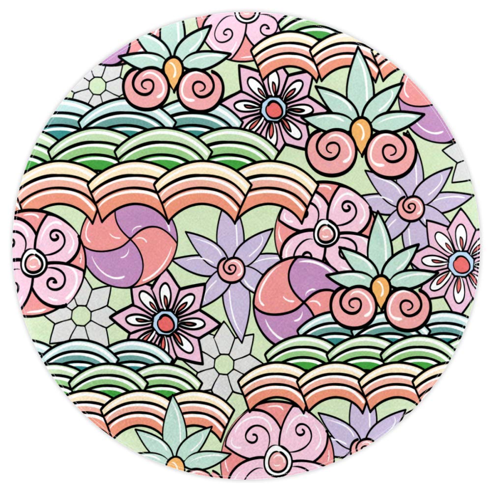 Tapis rond antidérapant floral rose 120cm doux et sécurisé pour salle de jeux