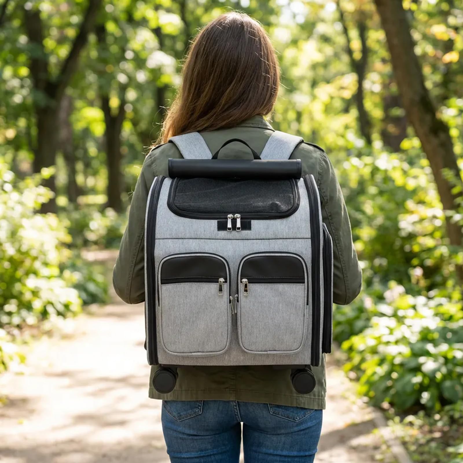 Galatée Mochila para Perros con Ruedas Extraíbles, Bolsa De Viaje para Perros Aprobada por Aerolíneas, Carriola Plegable para Mascotas con Ventanas De Malla para Ventilación(Gris)