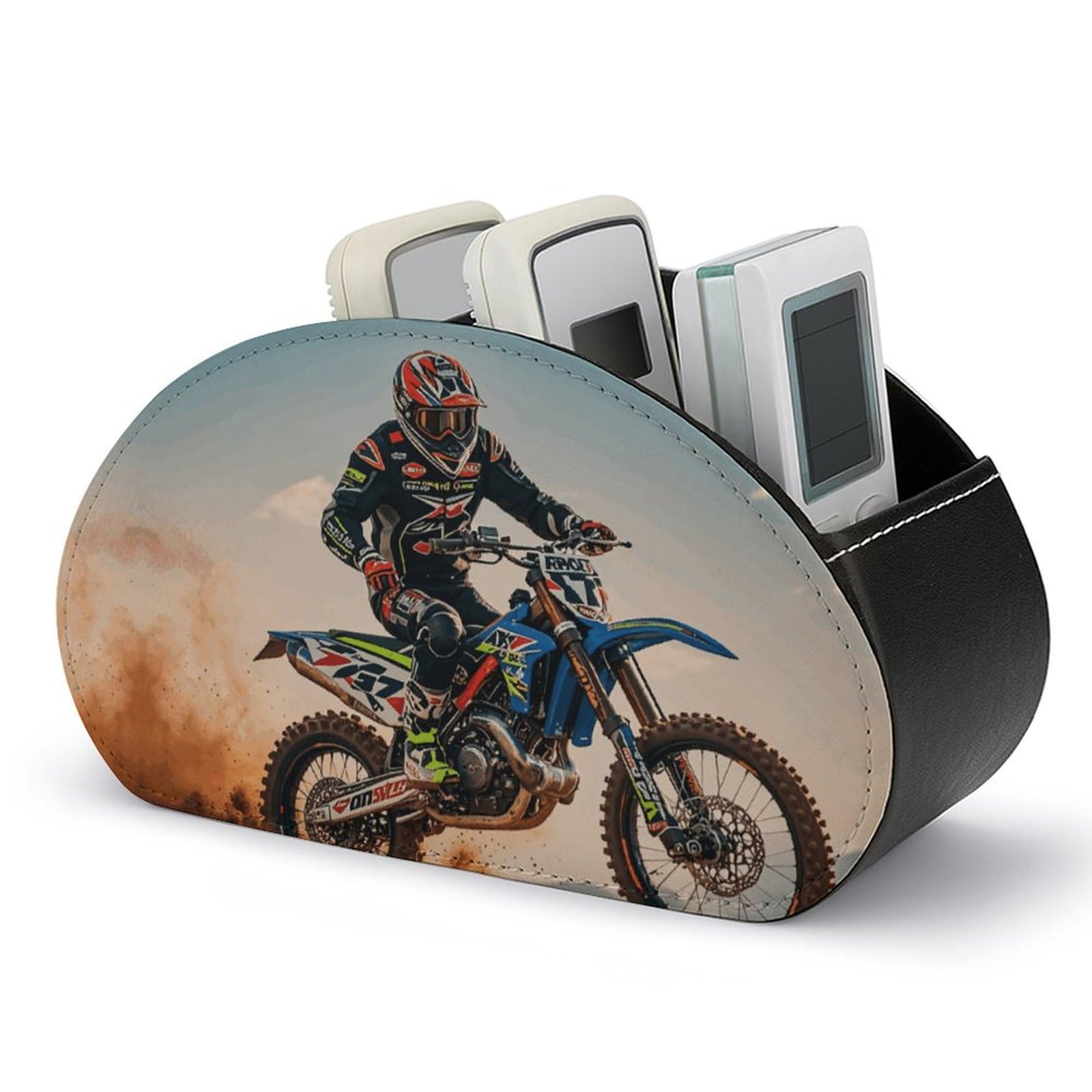 Boîte rangement télécommande TV 5 compartiments cuir simili design moto