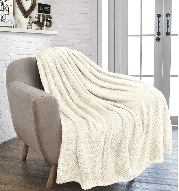 RayyanLinen Waffle Honey Comb Throw Blanket Super Soft Luxurious Versatile Sofa Bedspread Travel Throw (CREAM, DOUBLE - 150 x 200CM)