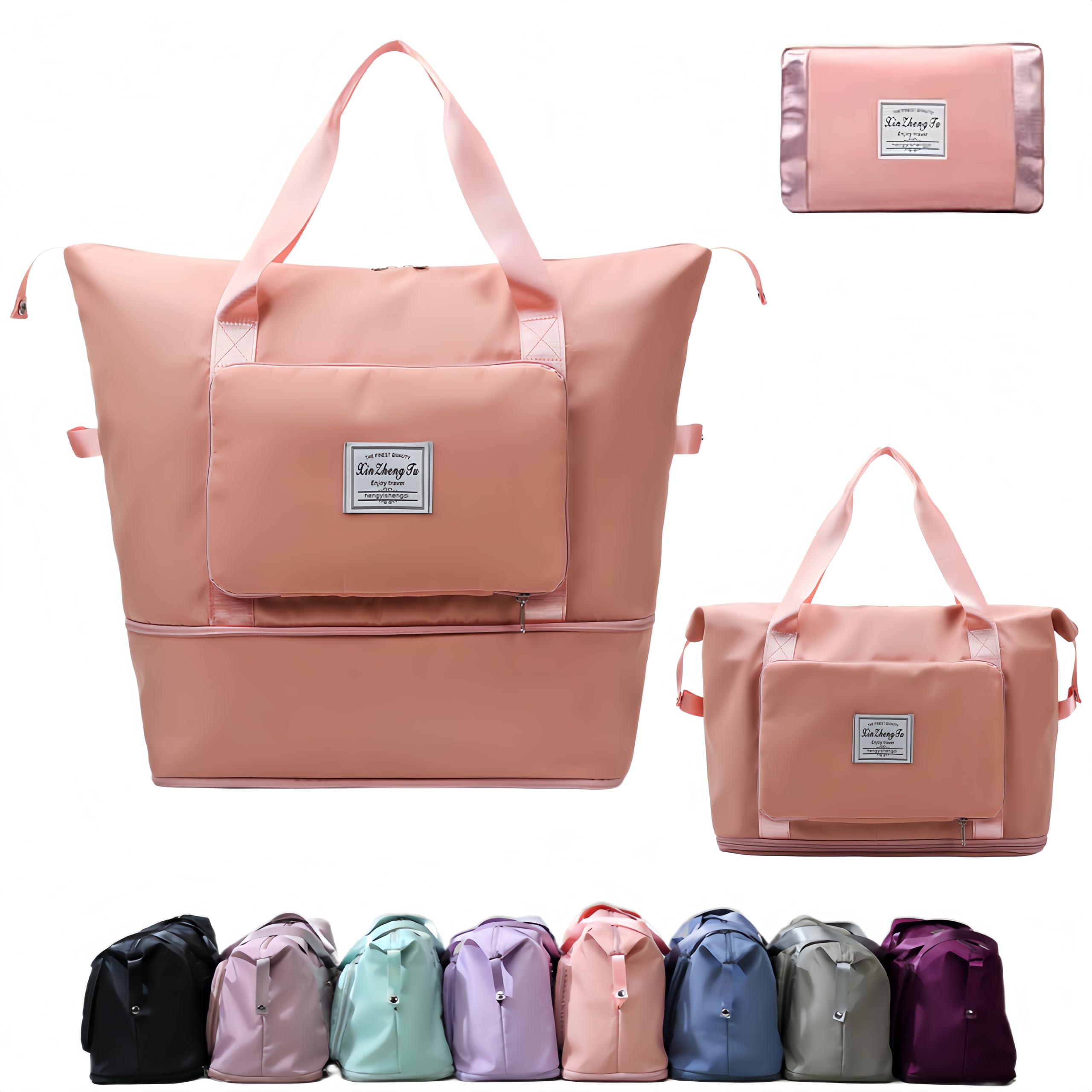 Large Capacity Foldable Travel Bag, Expandable lightweight Carry on Bag, Dry with Wet Separation Spor Duffel Bags, Sweet Powder, 16Inches*17Inches*8.7inches-image-19