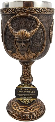 Miniatura 4 de Atlantic Coleccionables Mitología nórdica Shapeshifter Trickster God Jotunn Loki 6oz resina copa de vino cáliz con forro de acero inoxidable
