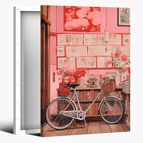 Arte de pared retro de los años 90, impresiones artísticas de libros de bicicleta rosa, póster de arte Y2k femenino estampado estético coquette
