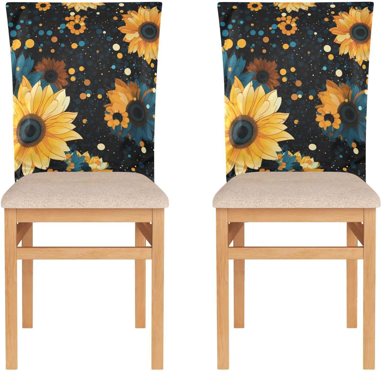 ALAZA Sunflower Polka Dots Chair Back Cover Set of 6, Washable Reusable Removable Chair Slipcovers Decorative Chair Cover for Home Kitchen Wedding Party