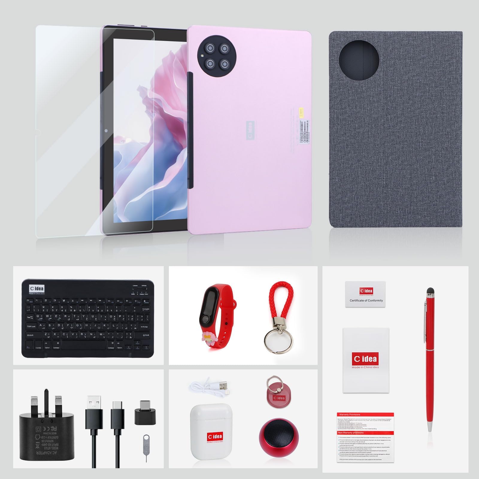 10 inch Tablet, Android 12.0 Tablet 8GB RAM+512GB ROM Storage 8MP+13MP Cameras 10000mAh Battery Dual SIM Slot 800x1280 IPS HD Touchscreen Tablet PC with Case&Keyboard/WIFI/5GLTE CM7800(Pink)
