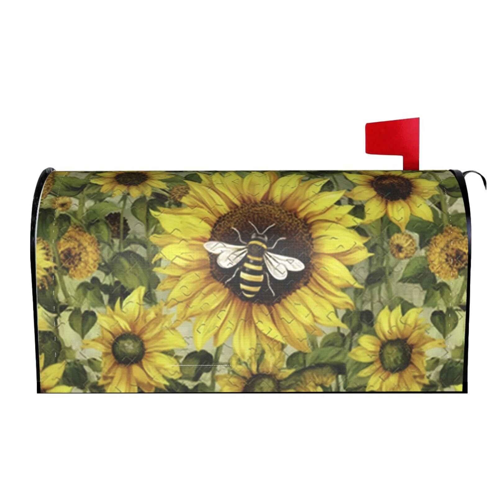Bee Sunflowers and Daisies 02 Mailbox Covers Magnetic Wraps Post Letter Box Cover Garden Home Decor
