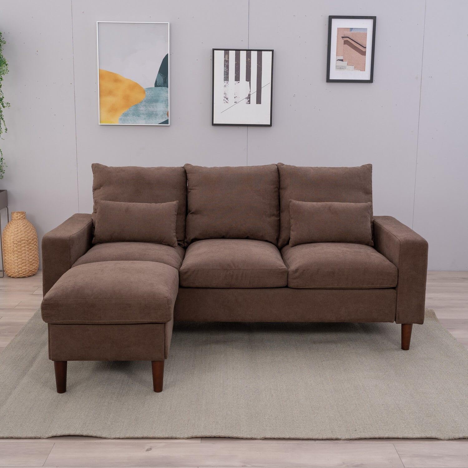 Panana Fabric Corner Sofa Couch L Shape Sofa Settee, 3 Seater Sofa with Lounge Ottoman, Left & Right Hand Side for Living Room Furniture, - Image 3
