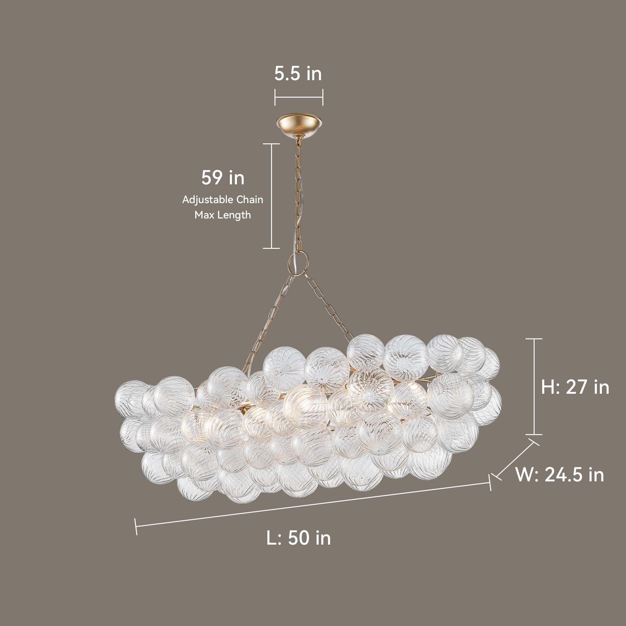 50-calowy żyrandol w kształcie złotej kuli z 10 światłami G9 Lampa wisząca LED z ręcznie dmuchanymi, wirowanymi szklanymi kulami do salonu