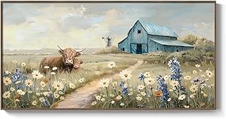 Large Framed Farmhouse Wall Art for Living Room, Highland Cow Country Pi...