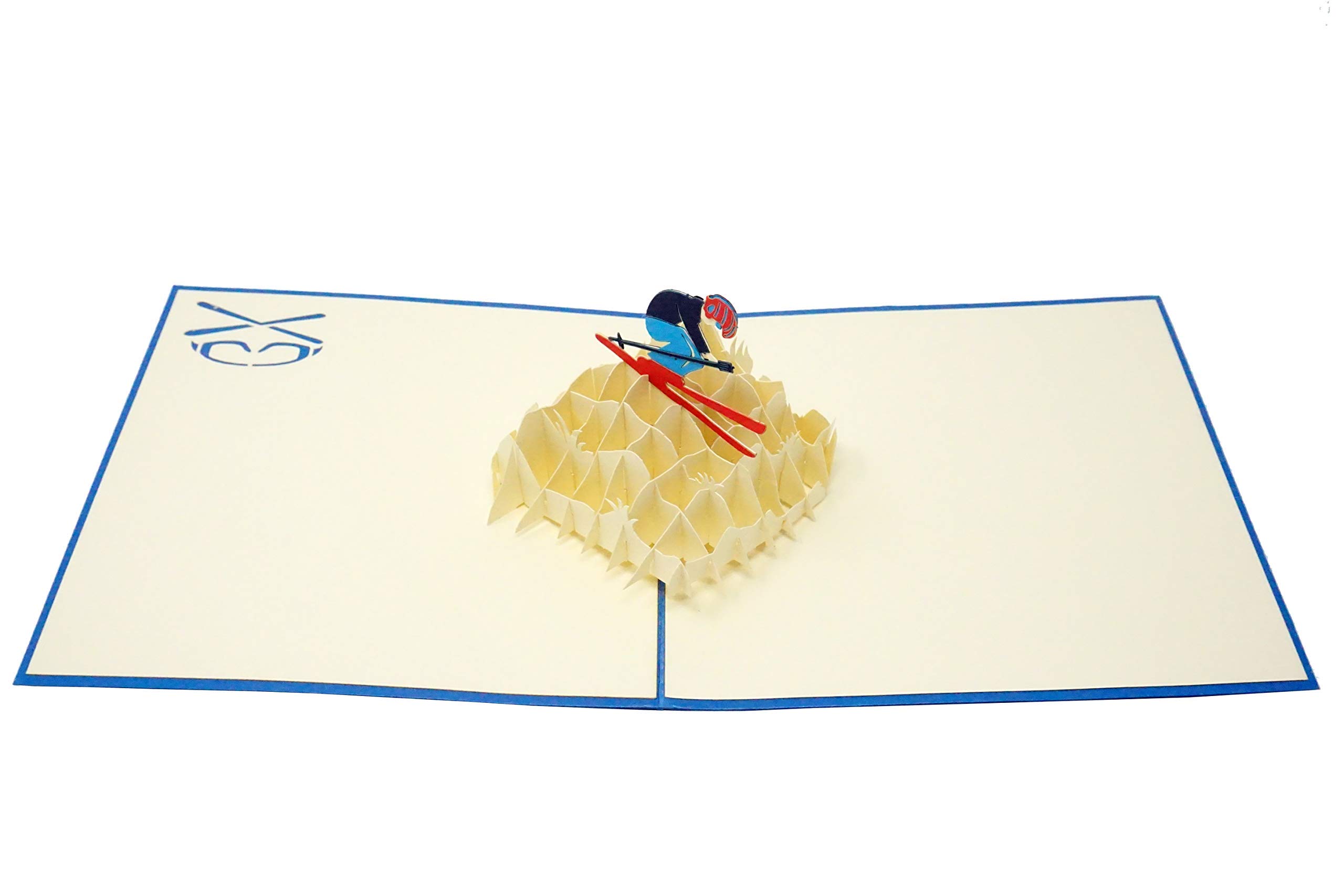 WOWPAPERART Skiing - 3D Pop Up Greeting Card for All Occasions - Birthday, Love, Congrats, Good Luck, Sports, Retirement, Christmas, Congrats - Gifts for Family, Friends, Lovers