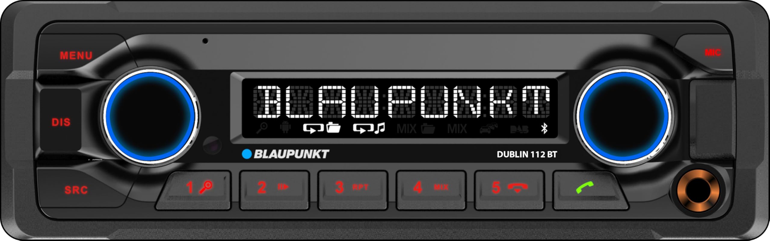 Blaupunkt Dublin 112 BT, 1-DIN Autoradio, Heavy Duty-Design, Bluetooth, Freisprecheinrichtung, USB, Aux-Eingang, Lenkradfernbedienung, 4x50Watt, 12V
